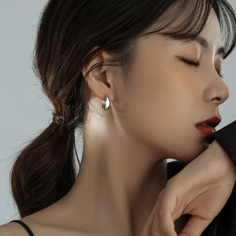 925 Sterling Silver Hot Sale Korean geometric hoop Earrings Simple Temperament Exquisite Hot Semale Sexy Jewelry Gift SuperFye Silver SuperFye