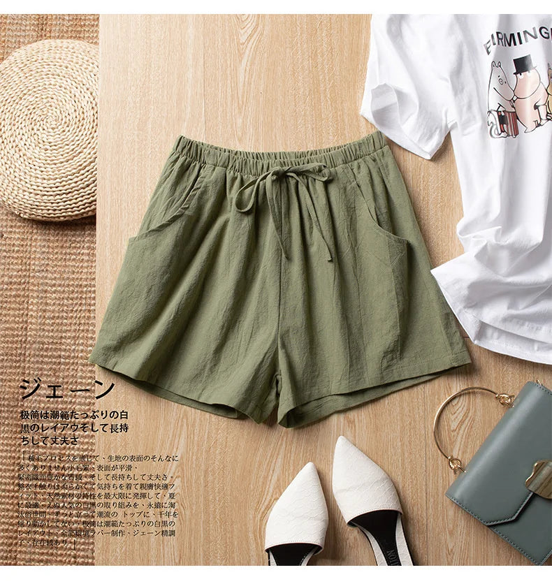 Casual Linen Shorts Women Gym Workout Shorts Cotton Short Pants High Waisted Black Ladies Short Femme Women Shorts Sport Femme SuperFye Khaki / L 60-70kg SuperFye