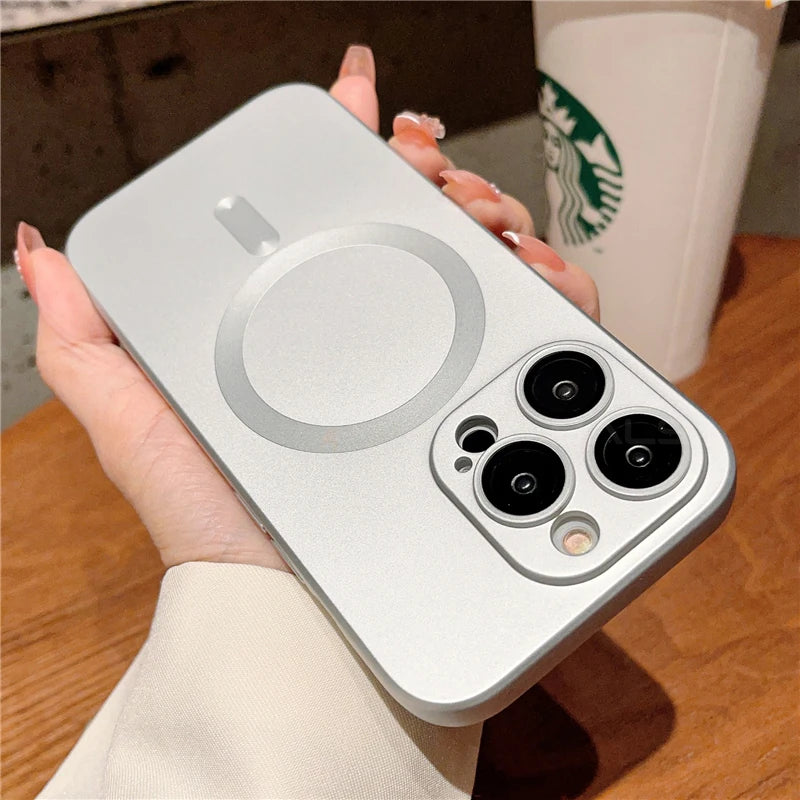 Luxury For Magsafe Wireless Charging Case For iPhone 15 11 13 12 14 Pro Max Plus Magnetic Phone Cases Lens Protector Matte Cover SuperFye Silver / For iPhone 11 SuperFye