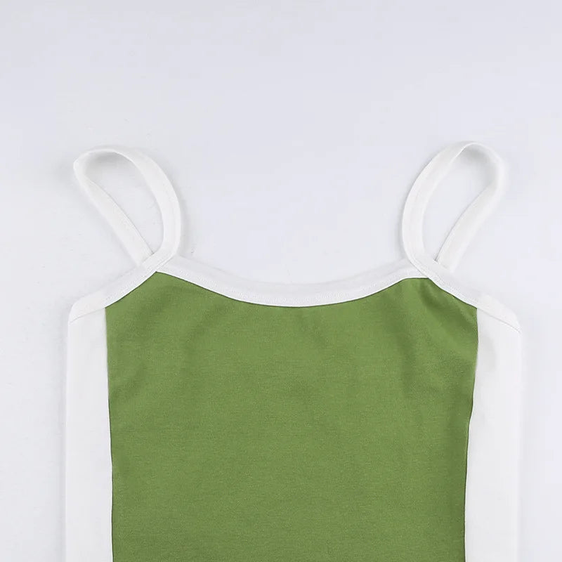 Sleeveless Knitted Crop Tops Green Sexy Basic Patchwork 2023 Summer Casual Cami Backless Y2k Vintage Tank Top Women SuperFye green / S SuperFye