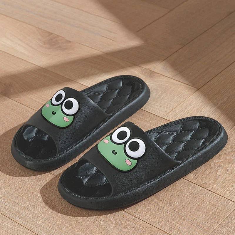 Summer Beach Slides Bathroom Anti Slip Slipper Non-Slip Home Flip Flops Cartoon Frog Soft Sandals SuperFye Black / 44-45 SuperFye