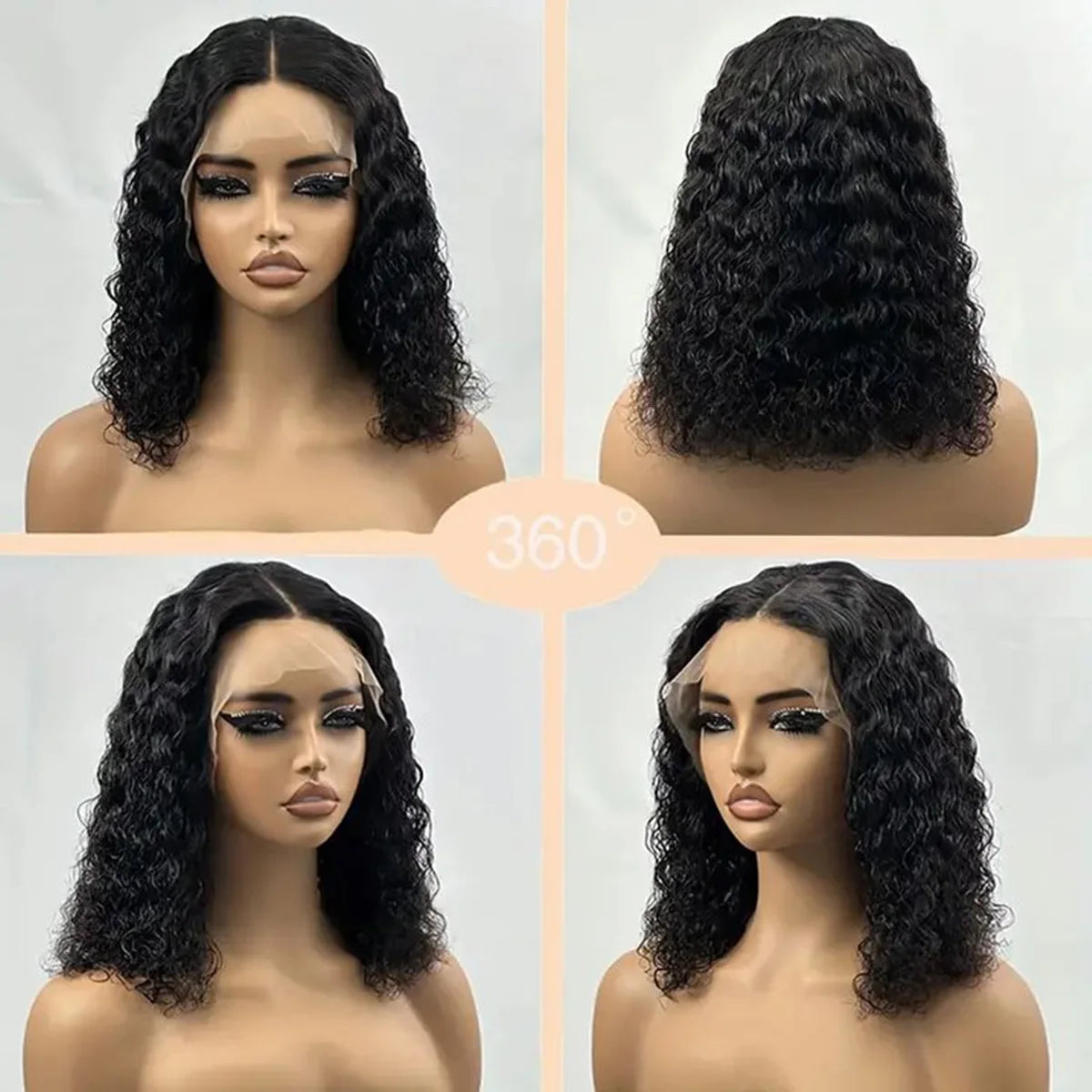 Deep Wave 180% Density Pre-Plucked Side Part Short Bob 13*4 Lace Frontal Brazilian Virgin Human Hair Wigs For Black Woman SuperFye 16inches / 13*4 / 180% SuperFye