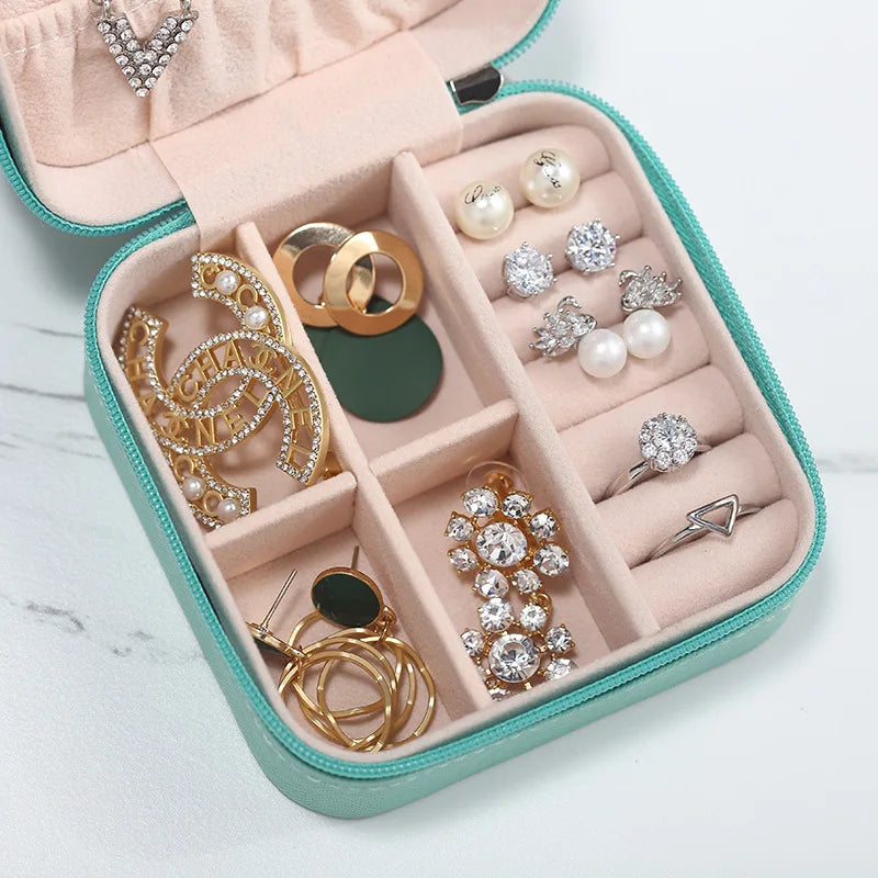 Portable Mini Jewelry Storage Box Travel Organizer Jewelry Case Leather Storage Earrings Necklace Ring Jewelry Organizer Display SuperFye White SuperFye