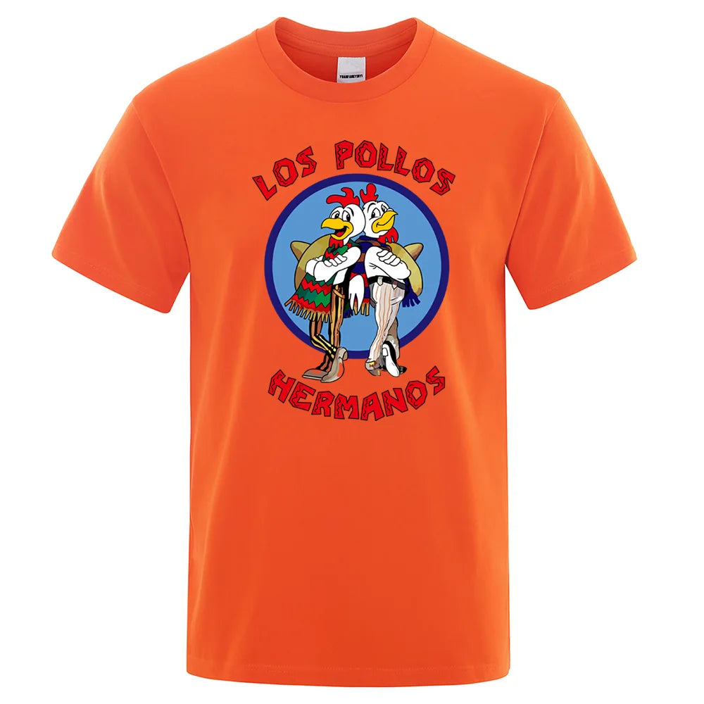 LOS POLLOS Hermanos Funny Printed T-Shirt Men Fashion Casual Short Sleeves Summer Cotton Breathable Tshirt Chicken Brothers Tee SuperFye Orange / L SuperFye