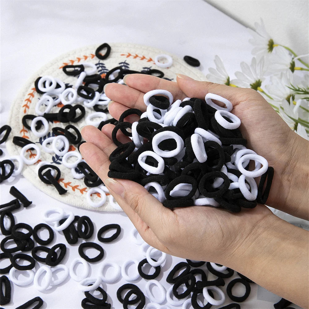 100/300/500 pcs Girls Colorful Elastic Hair Bands Ponytail Hold Hair Tie Rubber Bands Scrunchie Hair Accessories Bands for Girls SuperFye black and white / 100pcs SuperFye