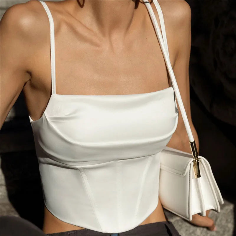 Spaghetti Strap Tank Top Sexy Backless Bandage Skinny Crop Tops 2024 Summer Elegant Lace Up Party Streetwear Women Camis SuperFye WHITE / M SuperFye