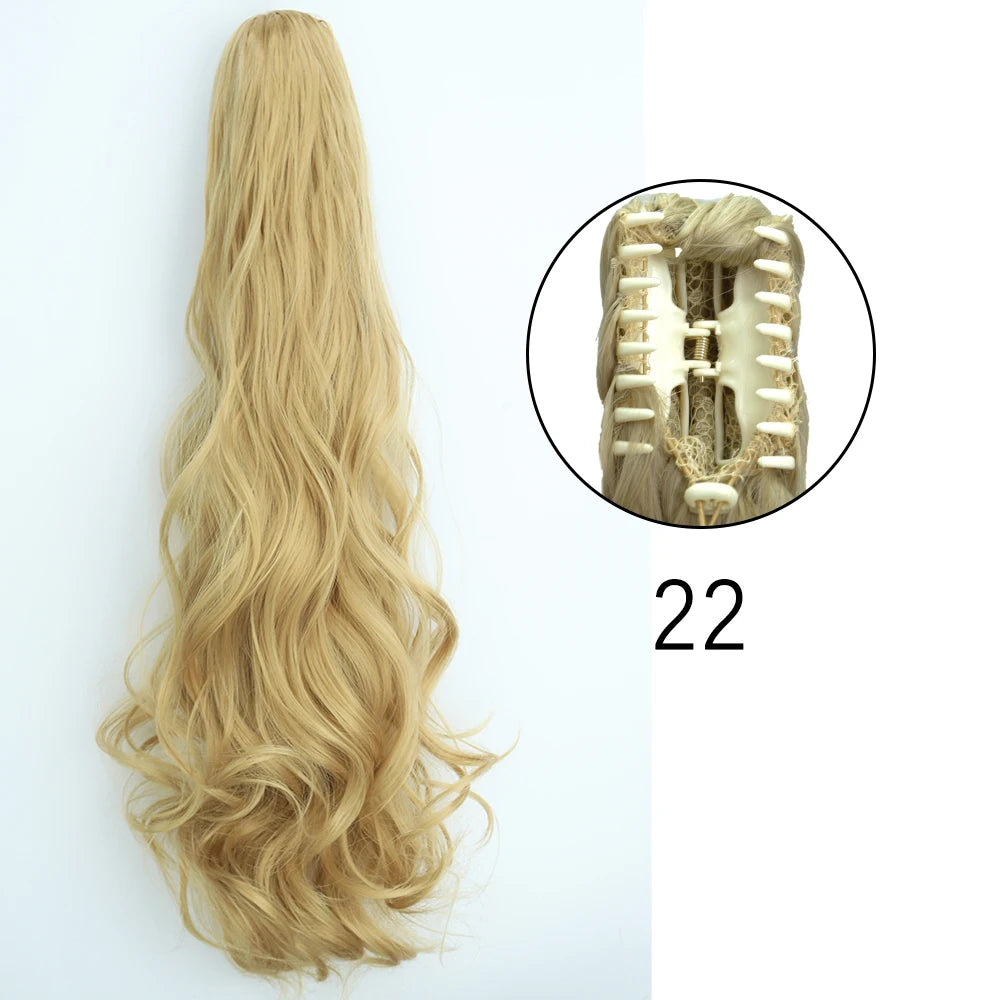 Synthetic Long Straight Claw Clip On Ponytail Hair Extensions 24Inch Heat Resistant Pony Tail Hair piece For Women Daily Party SuperFye W-22 / CHINA / 24inches-60cm SuperFye