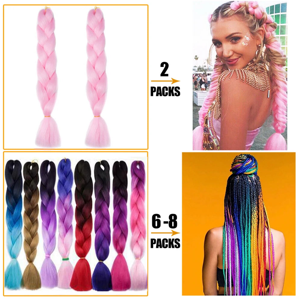 24" Synthetic Yaki Braids Hair kanekalon Ombre Braiding Hair Jumbo Braid Hair Extension For Women Hundreds of colors DIY Hair SuperFye ZITONG-613 / CHINA / 24inches SuperFye