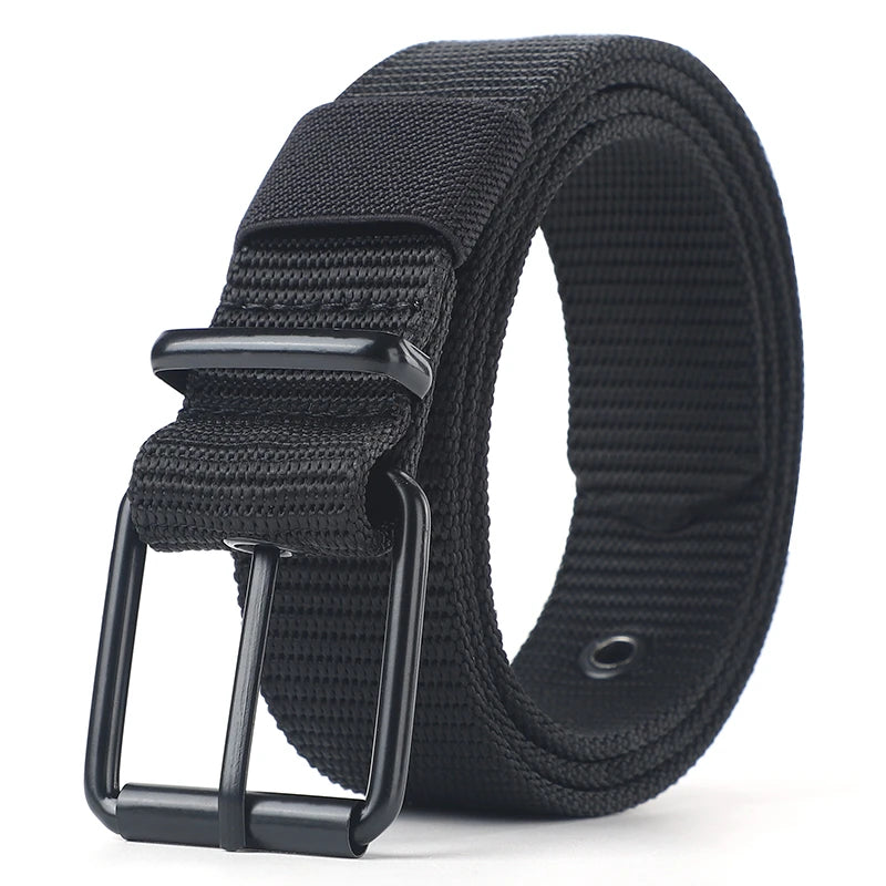 Perforated canvas belt, men's needle buckle belt, student youth Korean version, versatile jeans belt, outdoor, extende belt SuperFye black / 120cm SuperFye