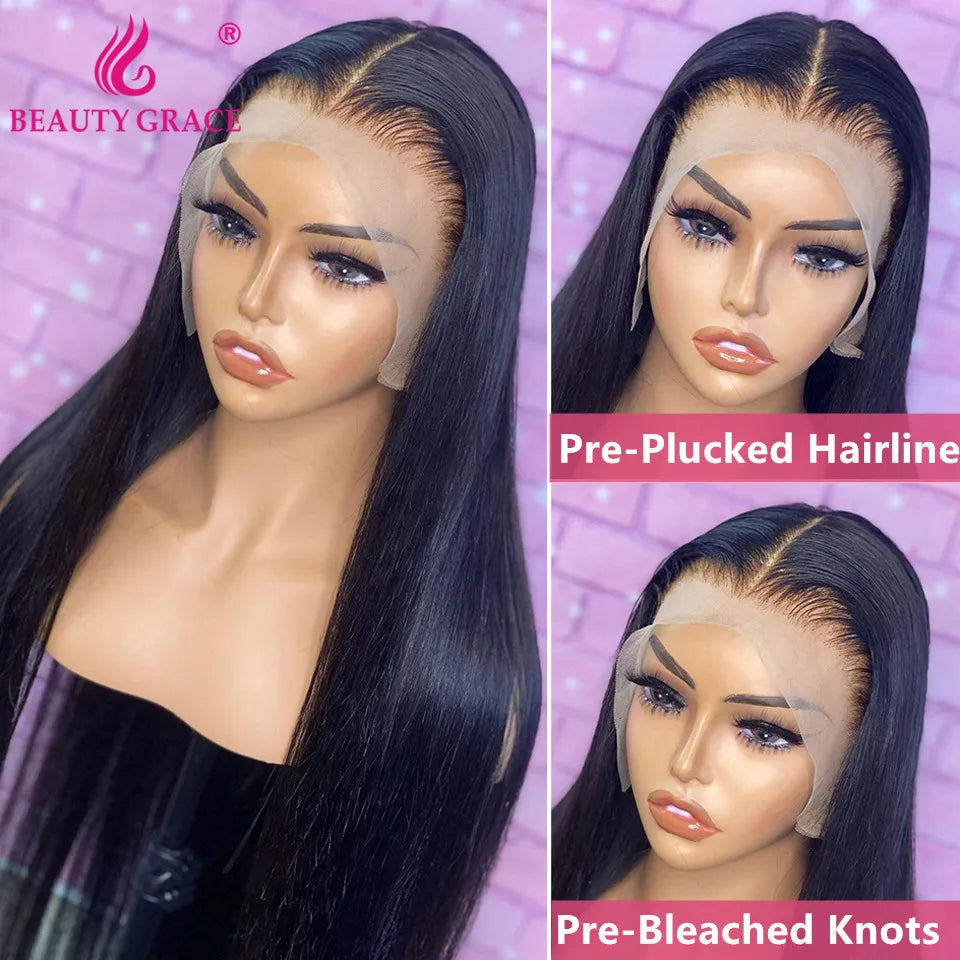 Wigs Human Hair Lace Frontal Wig Brazilian Straight Human Hair Wig 13X4 Lace Front Wig 4X4 Lace Closure Wig Human Hair Wig SuperFye 4X4 Lace Closure Wig / United States / 34inches|180% SuperFye