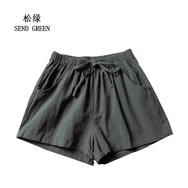 Casual Linen Shorts Women Gym Workout Shorts Cotton Short Pants High Waisted Black Ladies Short Femme Women Shorts Sport Femme SuperFye Dark Green / S 40-50kg SuperFye