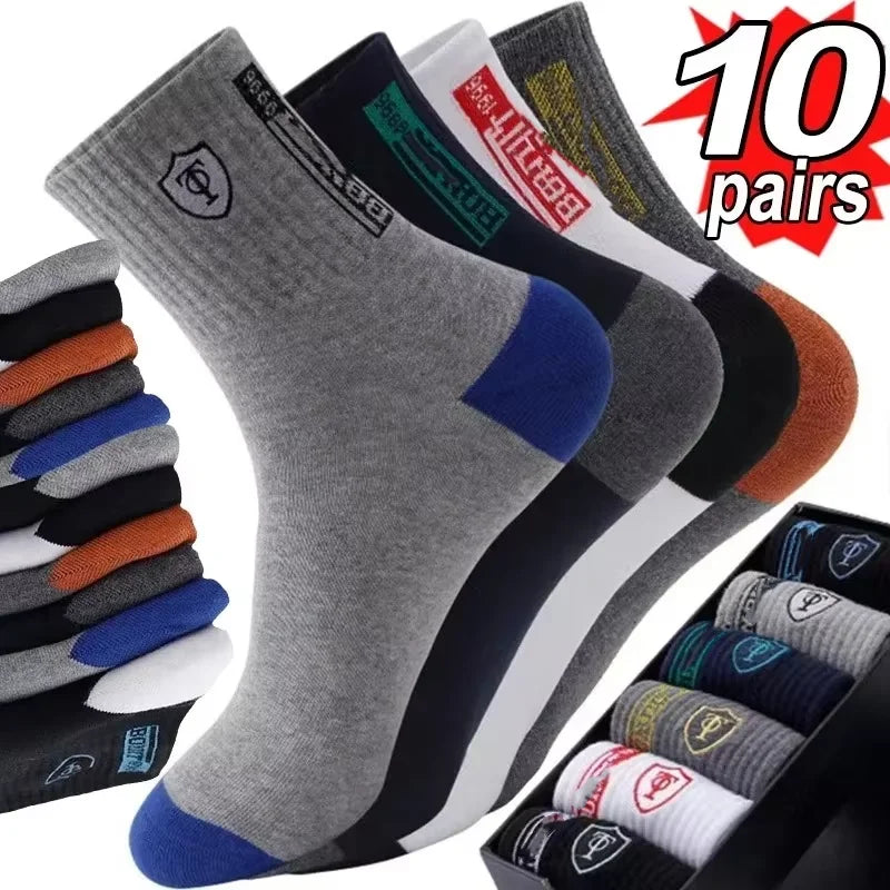 5Pairs Breathable Cotton Sports Stockings Men Bamboo Fiber Autumn and Winter Men Socks Sweat Absorption Deodorant Business Sox SuperFye Mixed color 10 pairs 1 / EU39-44 SuperFye