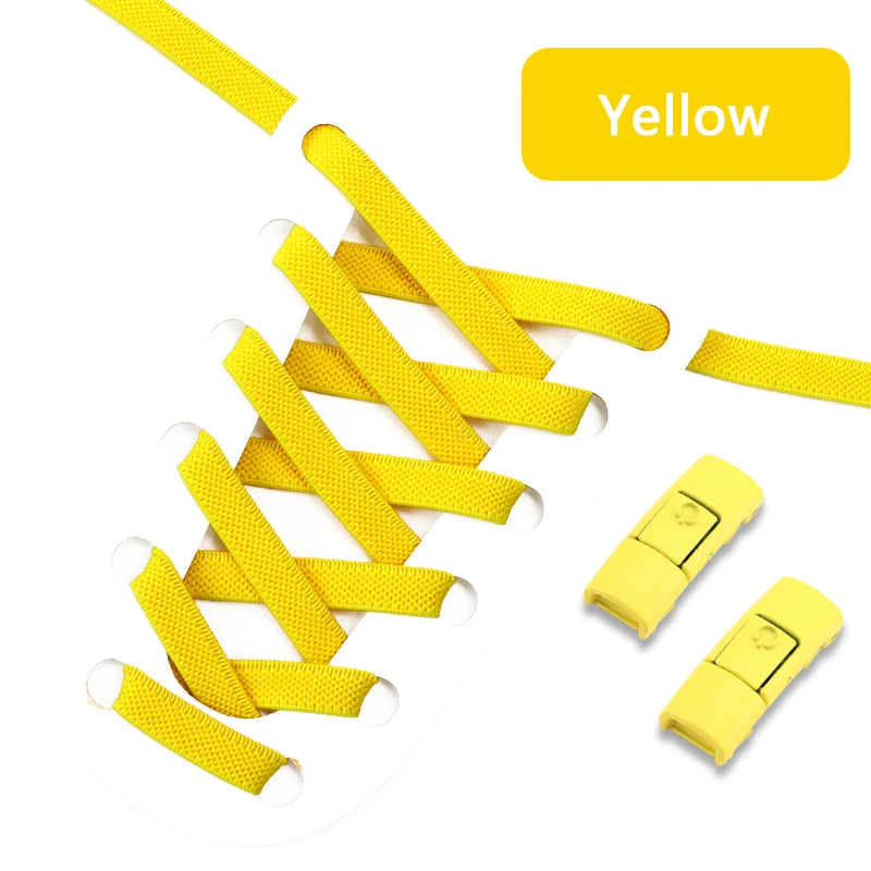 No Tie Shoe laces Press Lock Shoelaces without ties Elastic Laces Sneaker Kids Adult 8MM Widened Flat Shoelace for Shoes SuperFye Yellow SuperFye