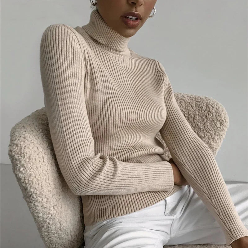 Heliar Women Fall Turtleneck Sweater Knitted Soft Pullovers Cashmere Jumpers Basic Soft Sweaters For Women 2024 Autumn Winter SuperFye KHAKI / One Size SuperFye