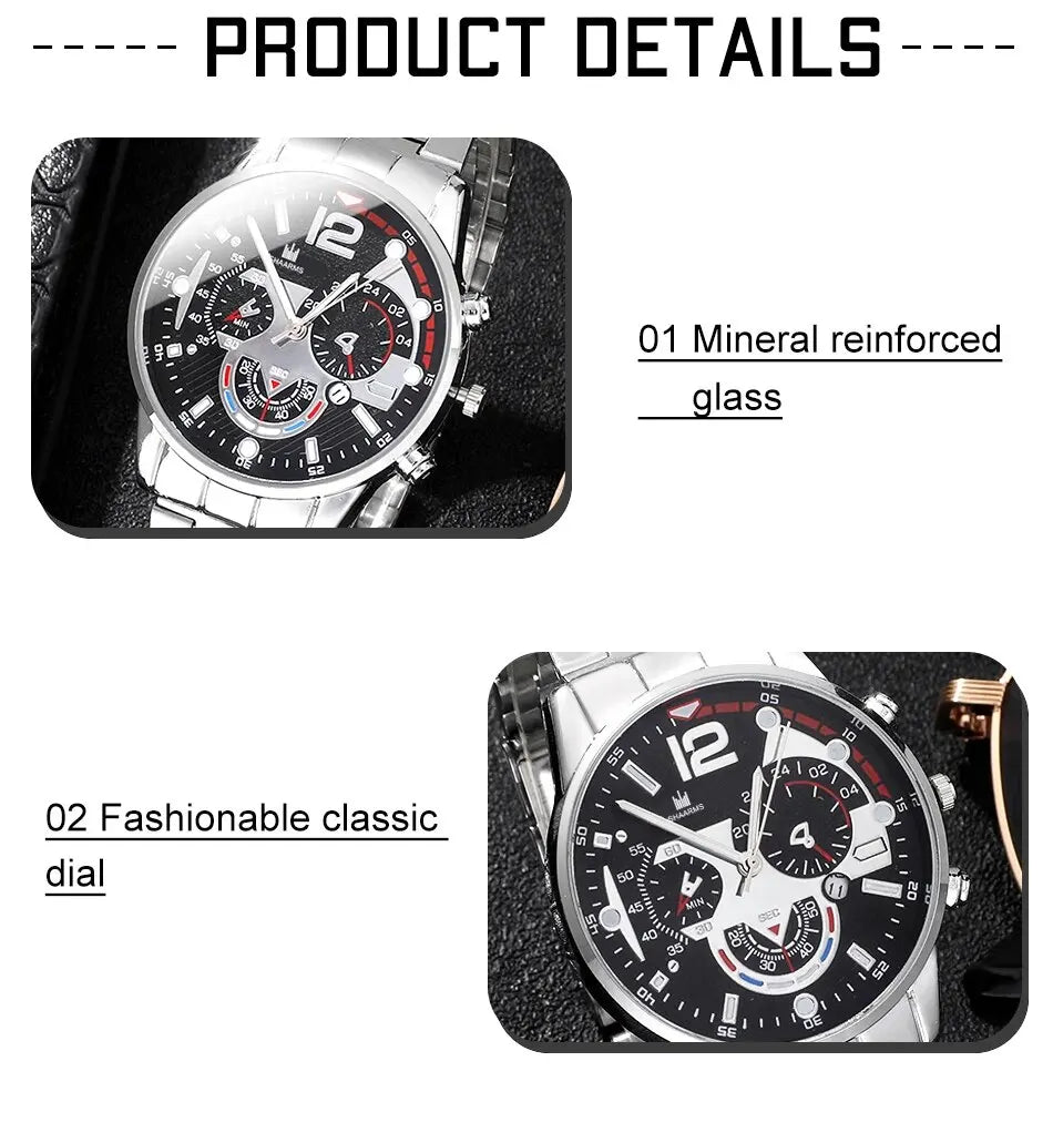 Luxury Brand Men Business Watch Stainless Steel Calendar Big Dial Watches for Men Fashion Sports Casual Quartz Wristwatch Clock SuperFye Silver SuperFye