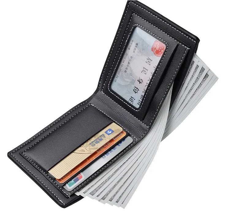 Pu Leather Men Short Wallet Thin Style Folding Young Men Credit Card Holder Wallet SuperFye Black SuperFye