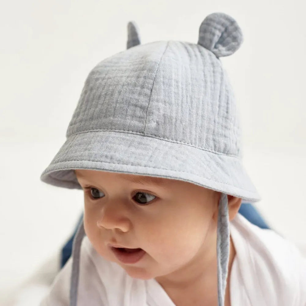 Soft Cotton Baby Sun Hat With Ears Cute Bunny Newborn Boys Girls Bucket Hat Summer Kids Toddler Panama Cap 0 to 12 Months SuperFye Light Yellow / One Size SuperFye