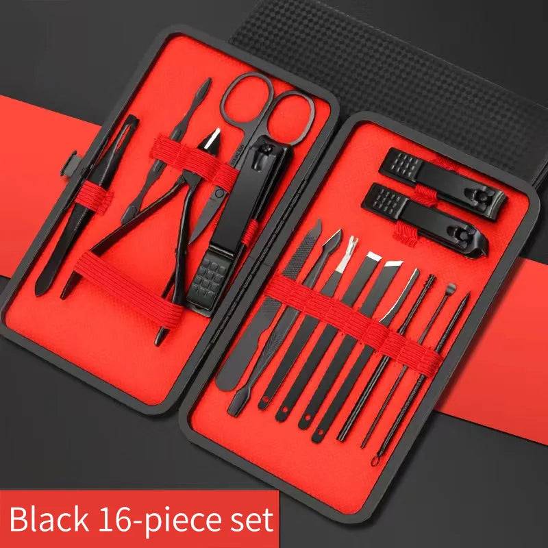 Nail Clipper Set Set Convenient Beauty Tools Nail Clipper Manicure Nail Trimmer Pedicure Knife Ear Peeling Knife Nail Manicure T SuperFye Black 16 pieces set SuperFye