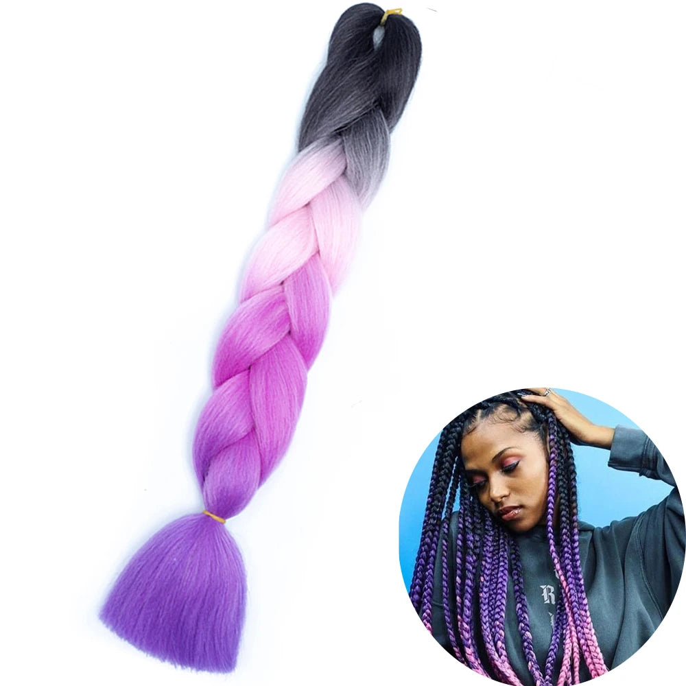 24" Synthetic Yaki Braids Hair kanekalon Ombre Braiding Hair Jumbo Braid Hair Extension For Women Hundreds of colors DIY Hair