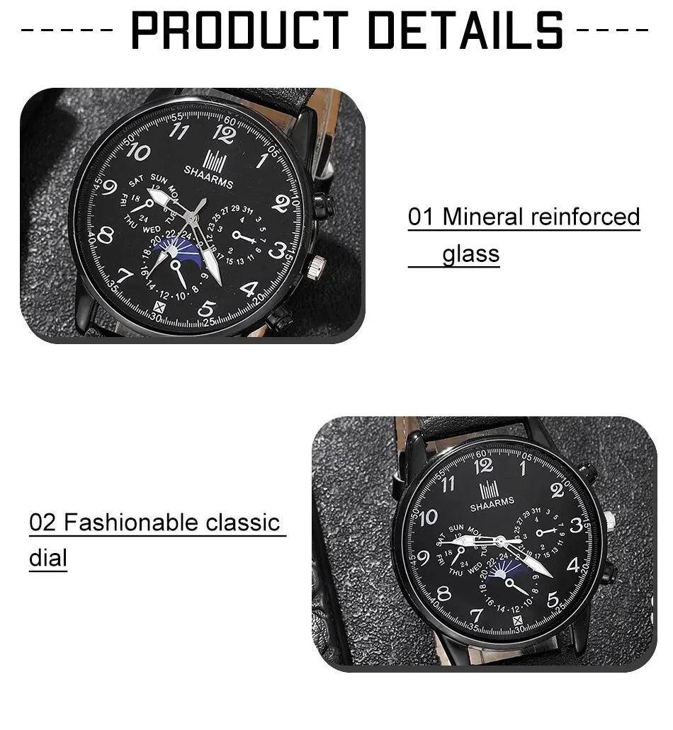 Fashion Mens Watches Wallet Glasses For Men Retro Black Bussiness Quartz Watch Male Casual Watch Relogio Masculino SuperFye Black SuperFye