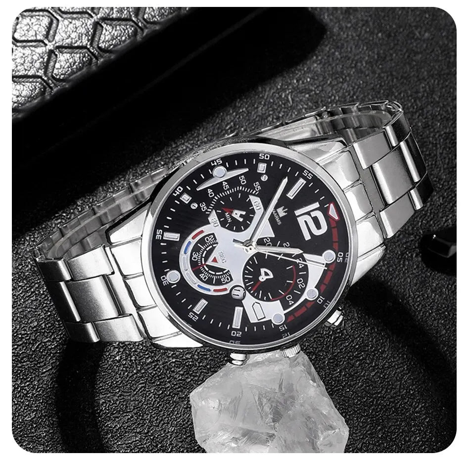 Luxury Brand Men Business Watch Stainless Steel Calendar Big Dial Watches for Men Fashion Sports Casual Quartz Wristwatch Clock SuperFye Silver SuperFye