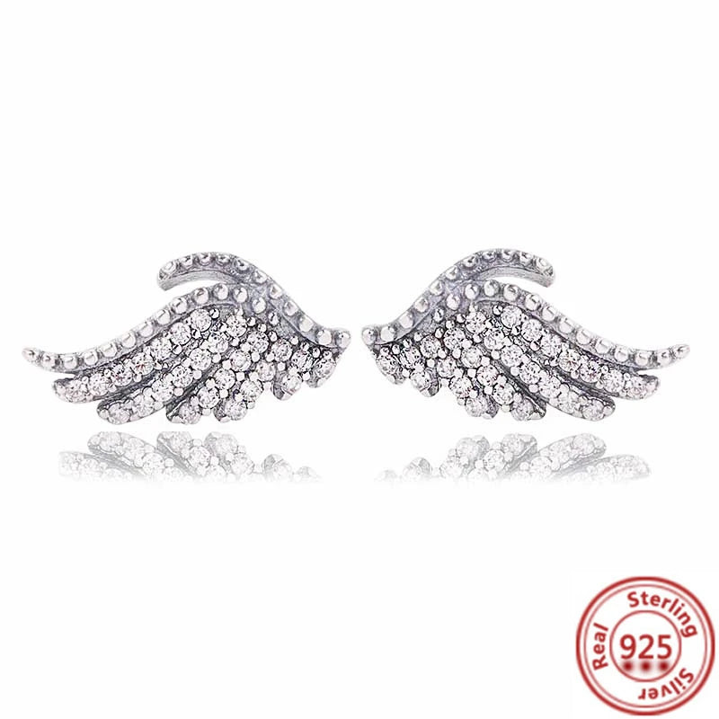 New 925 Sterling Silver Earring Feather Flowers Heart Pavé Infinite Shine Earrings Fit Original Brand Charms Jewelry Gifts Women