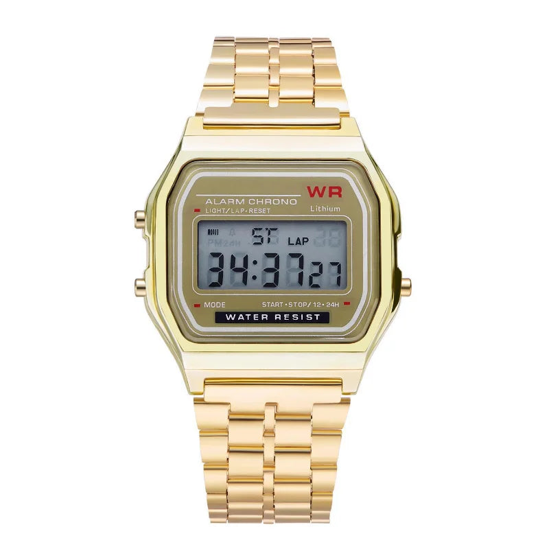 F91W Steel Strap Watches Women Watch Men Business Clock Multifunction LED Digtal Sports Wrist Watch Electronic Clock SuperFye Golden SuperFye