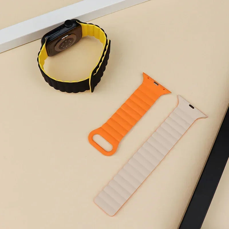 Magnetic Strap For Apple Watch Bands 45mm 38mm 49mm 40mm 42mm 41mm Silicone Sport Bracelet iWatch Series ultra 9 6 5 7 8 se 44mm SuperFye 28 starlight orange / 38mm 40mm 41mm SuperFye