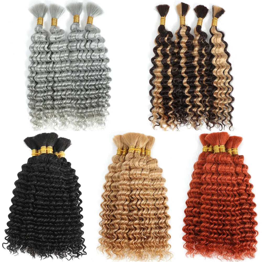 Bulk Human Hair Deep Wave For Braiding Deep Curly No Weft Brazilian Remy Hair Extensions 100 Grams Colored Grey/Ginger/Brown SuperFye 2 / 1Pcs/Lot / CHINA|24inches|100g SuperFye