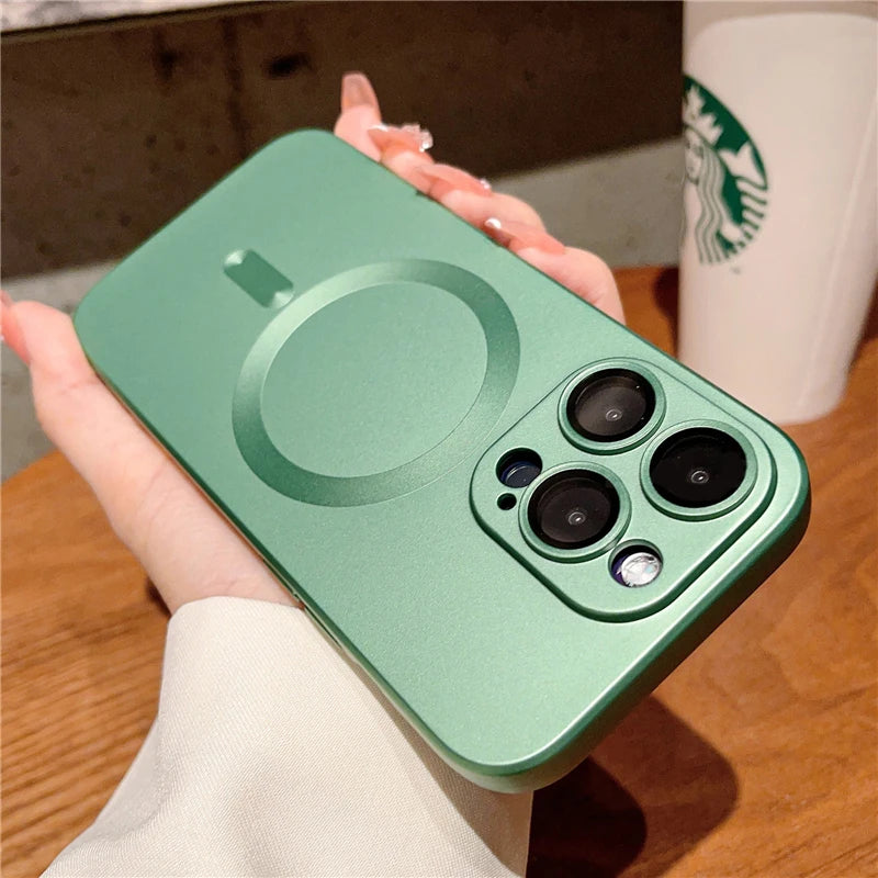 Luxury For Magsafe Wireless Charging Case For iPhone 15 11 13 12 14 Pro Max Plus Magnetic Phone Cases Lens Protector Matte Cover SuperFye Green / For iPhone 12 Pro SuperFye