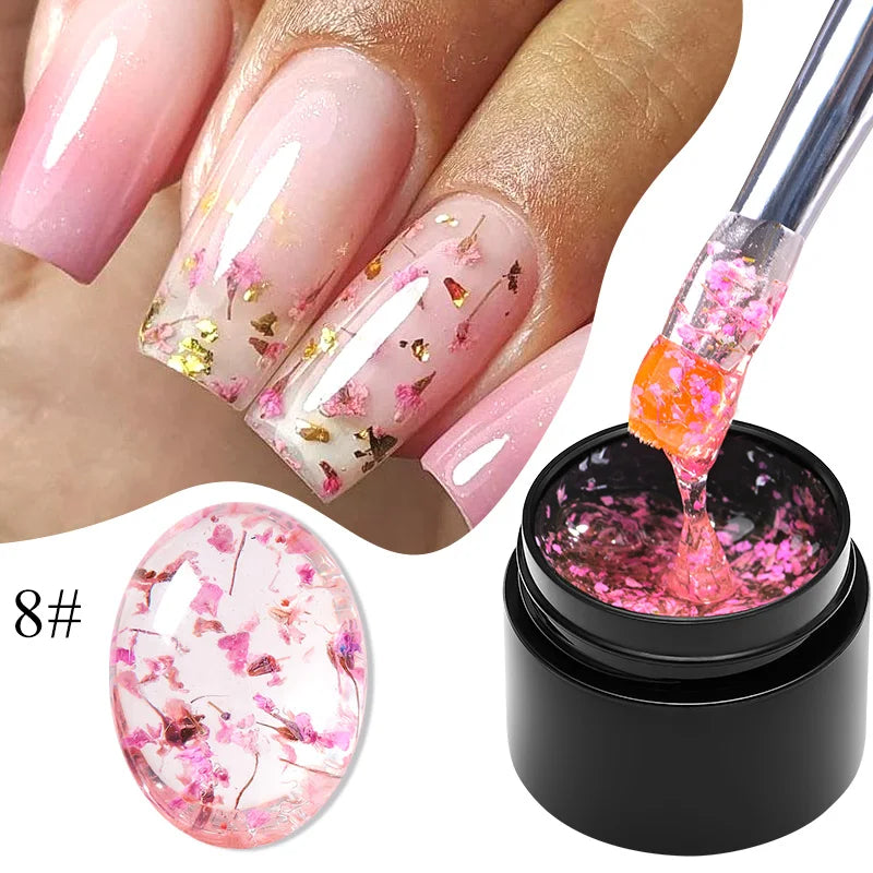 MEET ACROSS 5ml Pink Dried Flower Gel Nail Polish Natural Flower Fairy Nail Art Gel Soak Off UV LED Painting Varnishes For Nails SuperFye K0263 SuperFye