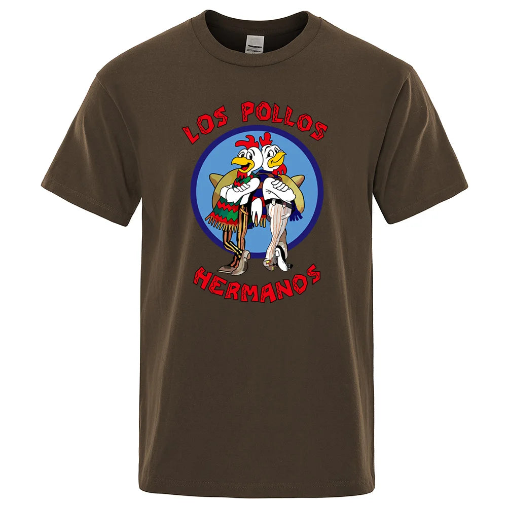 LOS POLLOS Hermanos Funny Printed T-Shirt Men Fashion Casual Short Sleeves Summer Cotton Breathable Tshirt Chicken Brothers Tee SuperFye Brown / L SuperFye