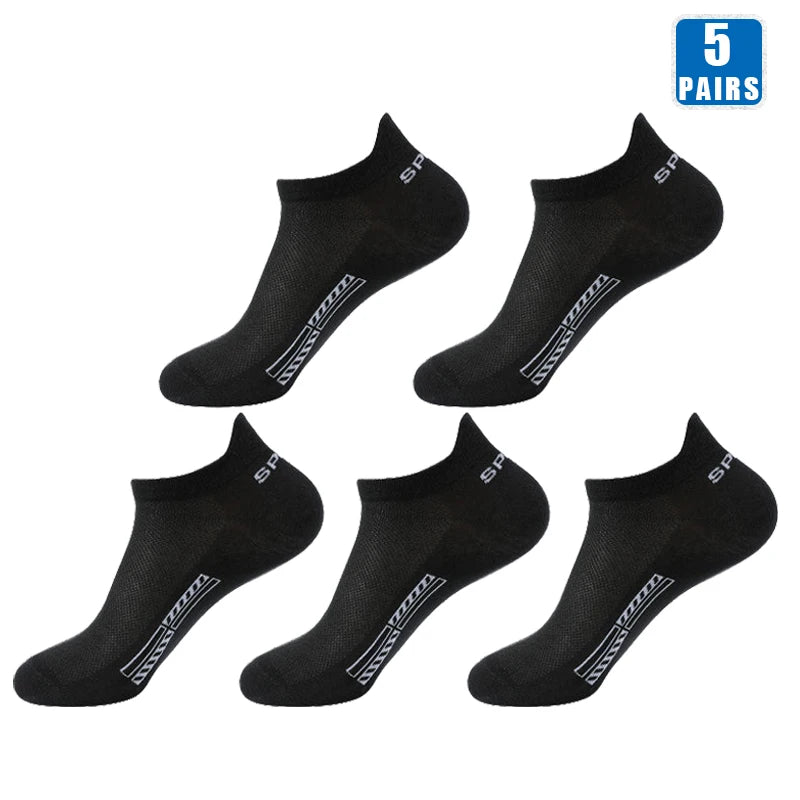 5 Pairs Cotton Short Socks for Male High Quality Women's Low-Cut Crew Ankle Sports Mesh Breathable Summer Casual Soft Men Sock SuperFye 5 Pairs Black / EUR 38-42(US 6-10) SuperFye