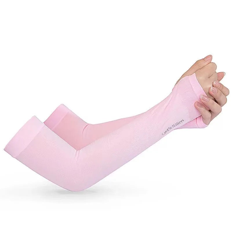 UV Solar Arm Sleeves Woman Men Cycling Fingerless Gloves Cool Muff Summer Ice Silk Elastic Arm Cover Driving Anti-Sunburn Sleeve SuperFye pink A / One Size SuperFye