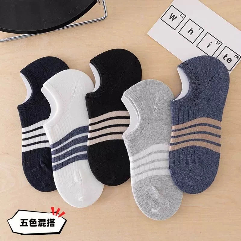 5pairs Men's Fashion Sports Socks, Striped Cotton Sweat Absorption Breathable Comfortable Ankle Socks