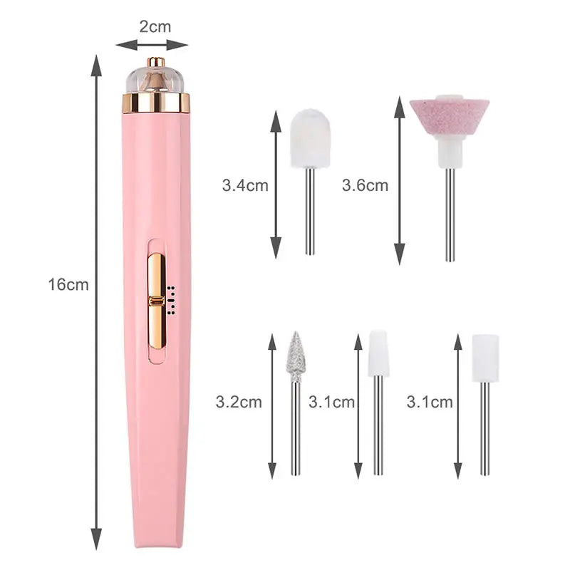 5 in 1 Electric Nail Polish Drill Machine With Light Portable Mini Electric Manicure Art Pen Tools For Gel Remover SuperFye pink SuperFye