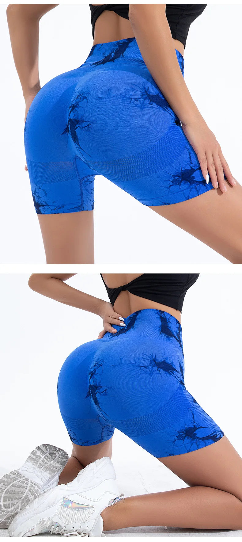 High Waist Butt Lift Shorts Women Seamless Tie Dye Shorts Gym Workout Running High Elastic Fashion Knit Slim Three Point Pants SuperFye white / L SuperFye