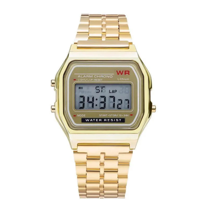 F91W Steel Strap Watches Women Watch Men Business Clock Multifunction LED Digtal Sports Wrist Watch Electronic Clock SuperFye Silvery SuperFye