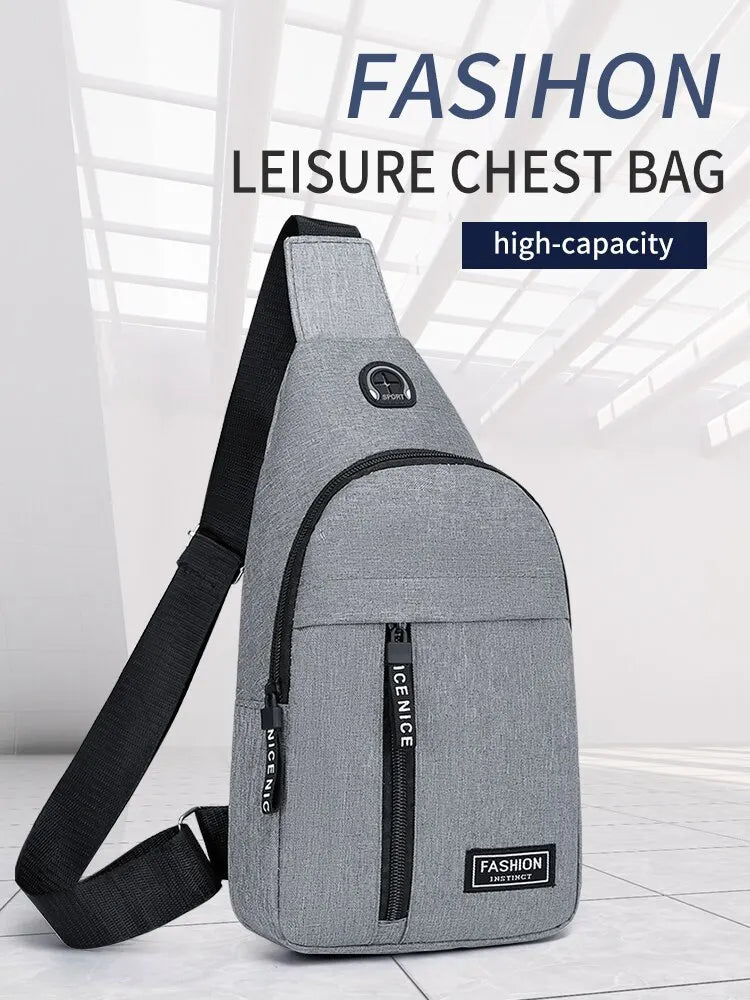 Chest Bag Fashion New Solid Color Men Chest Bag Outdoor Casual Fashion One Shoulder Crossbody Bag SuperFye grey SuperFye