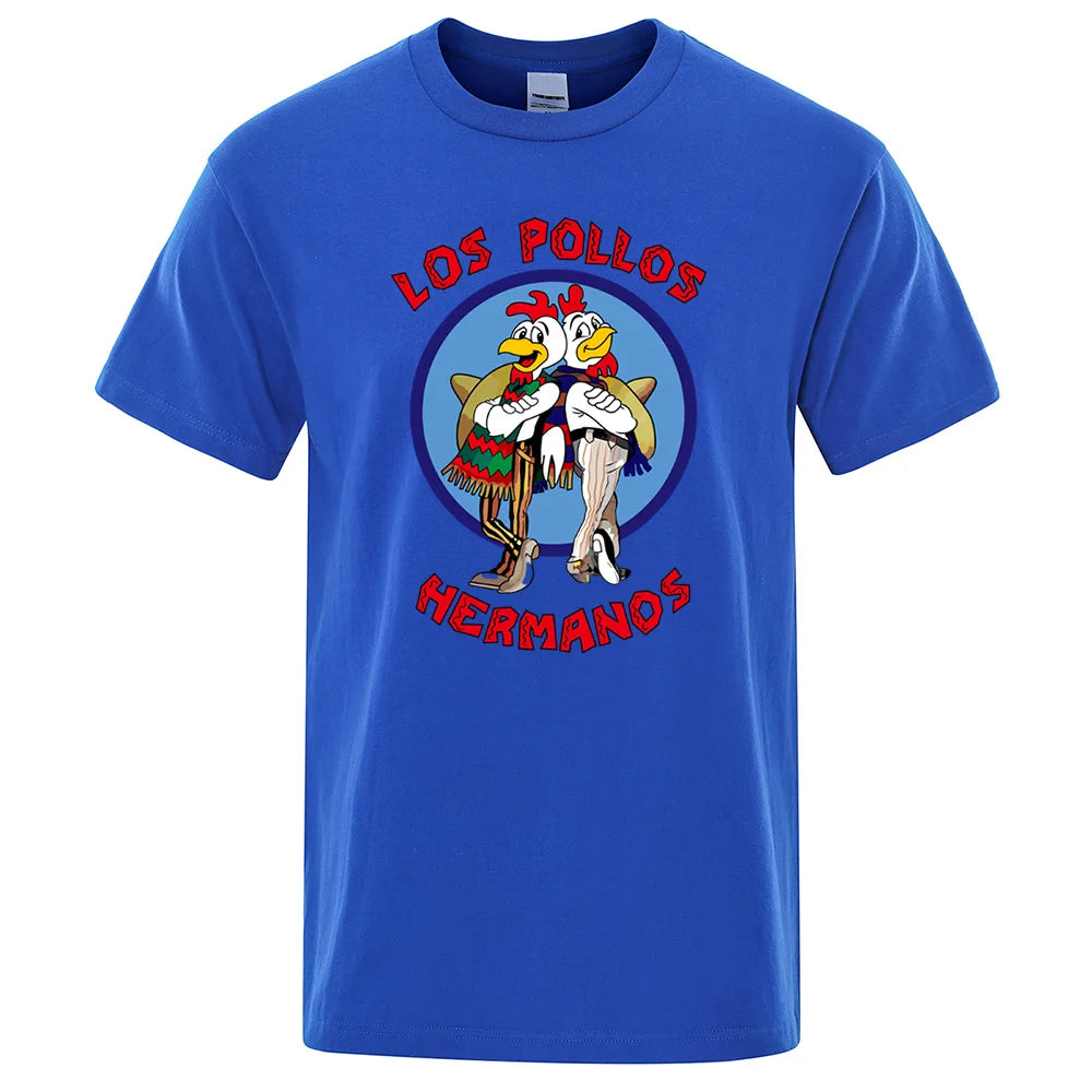 LOS POLLOS Hermanos Funny Printed T-Shirt Men Fashion Casual Short Sleeves Summer Cotton Breathable Tshirt Chicken Brothers Tee SuperFye Blue / L SuperFye