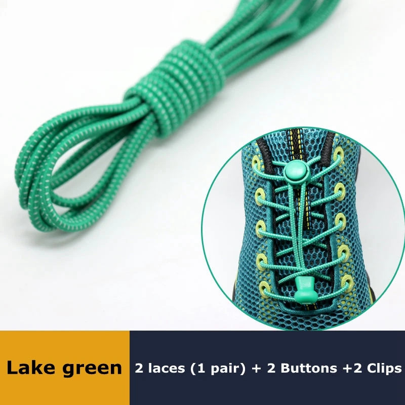 1Pair Shoelaces for Sneaker Elastic No Tie Shoe Laces Stretching Lock Lazy Laces Quick Rubber Shoelace Round Shoestrings SuperFye Lake green SuperFye