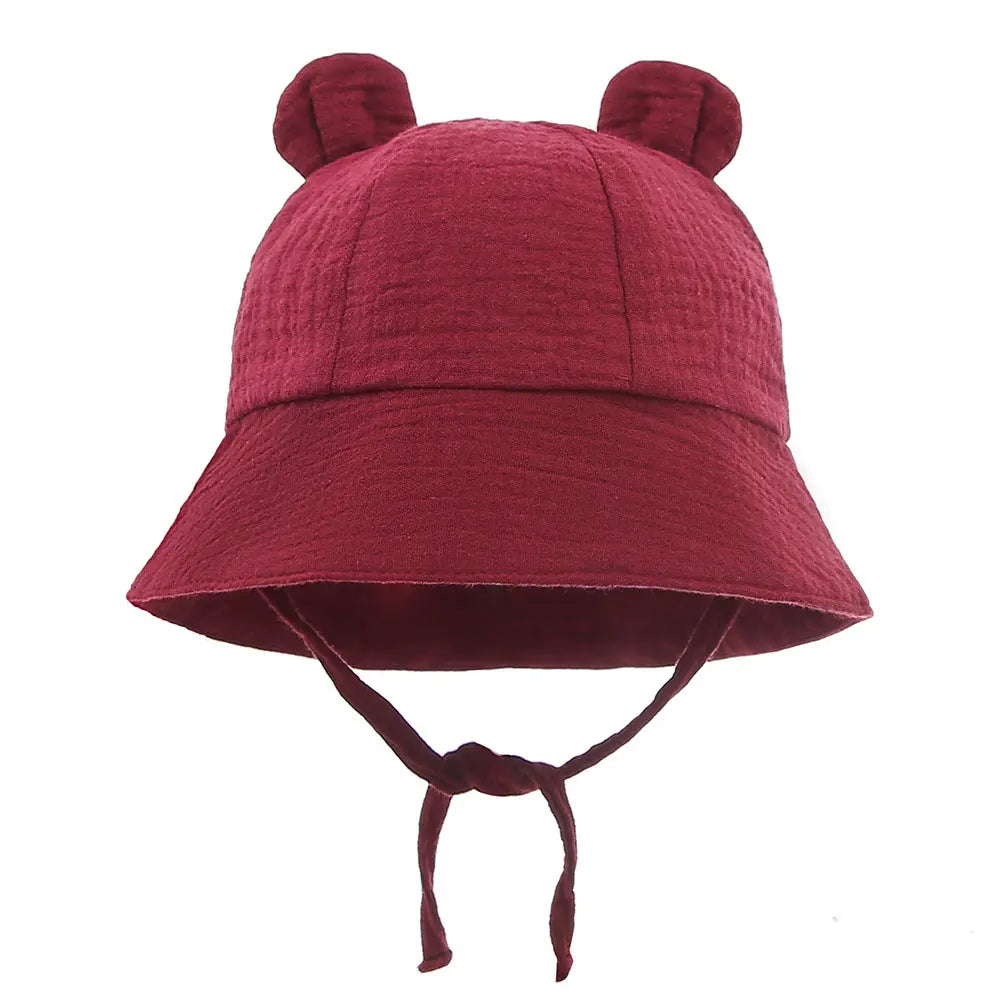 Soft Cotton Baby Sun Hat With Ears Cute Bunny Newborn Boys Girls Bucket Hat Summer Kids Toddler Panama Cap 0 to 12 Months SuperFye Wine Red / One Size SuperFye