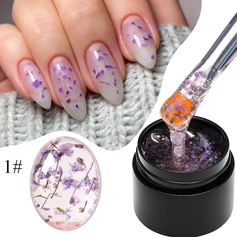 MEET ACROSS 5ml Pink Dried Flower Gel Nail Polish Natural Flower Fairy Nail Art Gel Soak Off UV LED Painting Varnishes For Nails SuperFye K0255 SuperFye