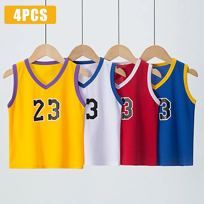 2/4Pcs Summer Children's Quick-drying Sports Suit Boys Casual Ball Sleeveless T-shirt Girls Joker Mixed Color Combination Shorts SuperFye 4PCS-HT23-BX / 160 Height 150-160cm SuperFye