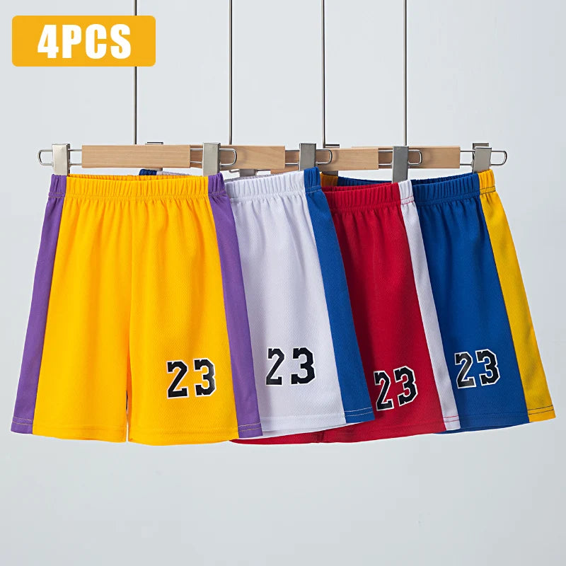 2/4Pcs Summer Children's Quick-drying Sports Suit Boys Casual Ball Sleeveless T-shirt Girls Joker Mixed Color Combination Shorts SuperFye 4PCS-HT23-DK / 160 Height 150-160cm SuperFye