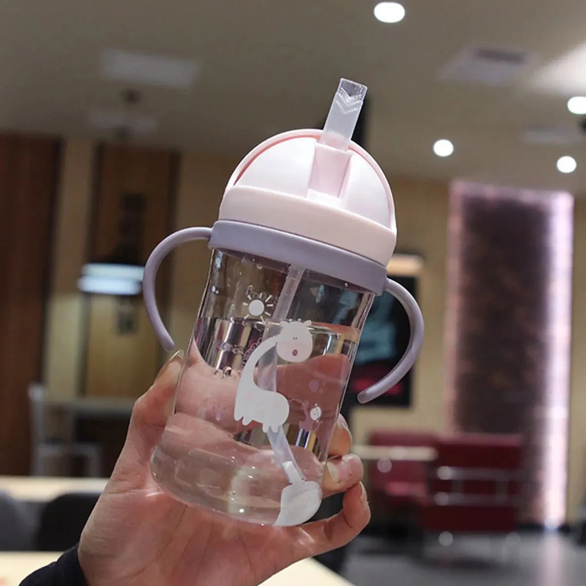 350ml Kids Drinking Cup Feeding Bottle With Straw Gravity Ball Wide Caliber Bottle SuperFye Pink SuperFye