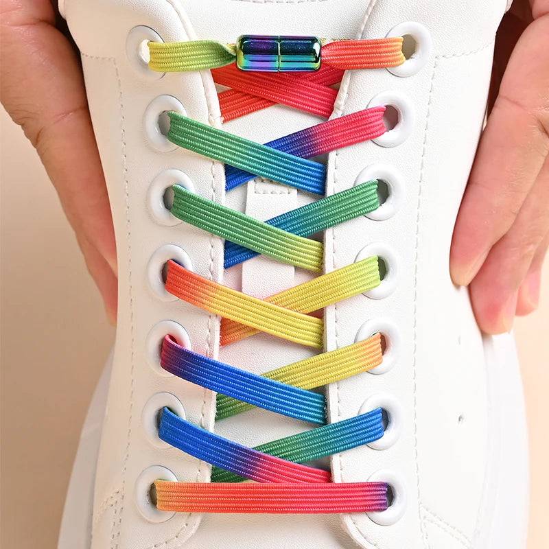 1Pair No Tie Shoe Laces Colorful Buckle Shoelaces Pearl Light Colorful Fashion Without Ties Elastic Laces Sneaker Kids Adult SuperFye Colorful Rainbow SuperFye