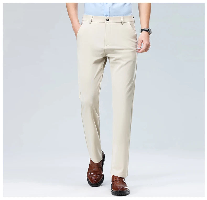 29-42 Men's Summer Thin Fashion Business Casual Suit Pants Long Pants Men's Elastic Straight Sleeve Formal Pants Plus Size 28-40