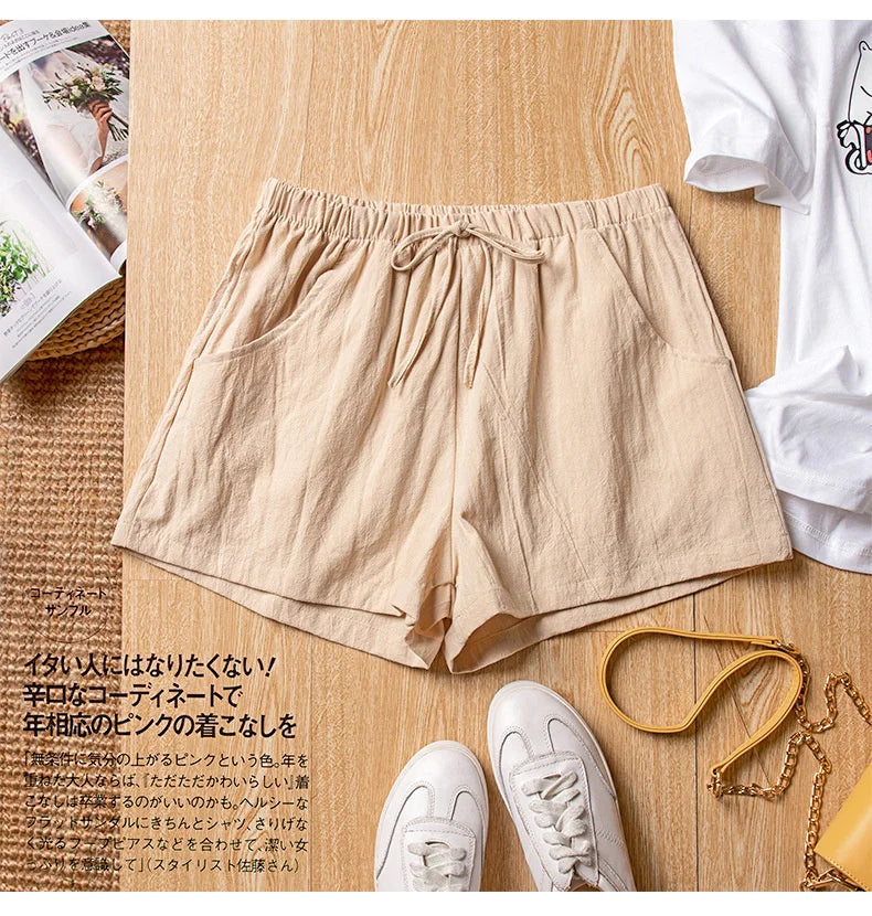 Casual Linen Shorts Women Gym Workout Shorts Cotton Short Pants High Waisted Black Ladies Short Femme Women Shorts Sport Femme SuperFye Khaki / L 60-70kg SuperFye