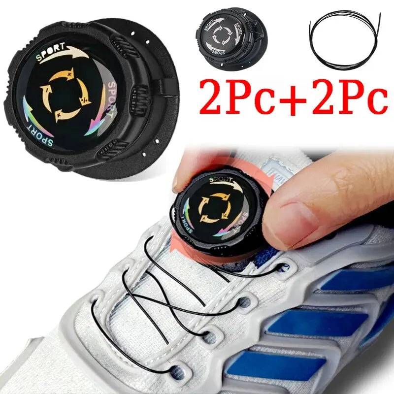 1pair Metal Wire Swivel Automatic Buckle Rope Sneaker ShoeLaces for Kids/Adult No Tie Shoe Laces Quick Lock Shoestrings Sneakers SuperFye Black SuperFye